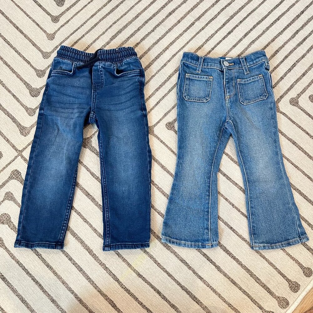 H&M and Old Navy Toddler Girl Blue Denim Pants Set of 2, Size 2-3T